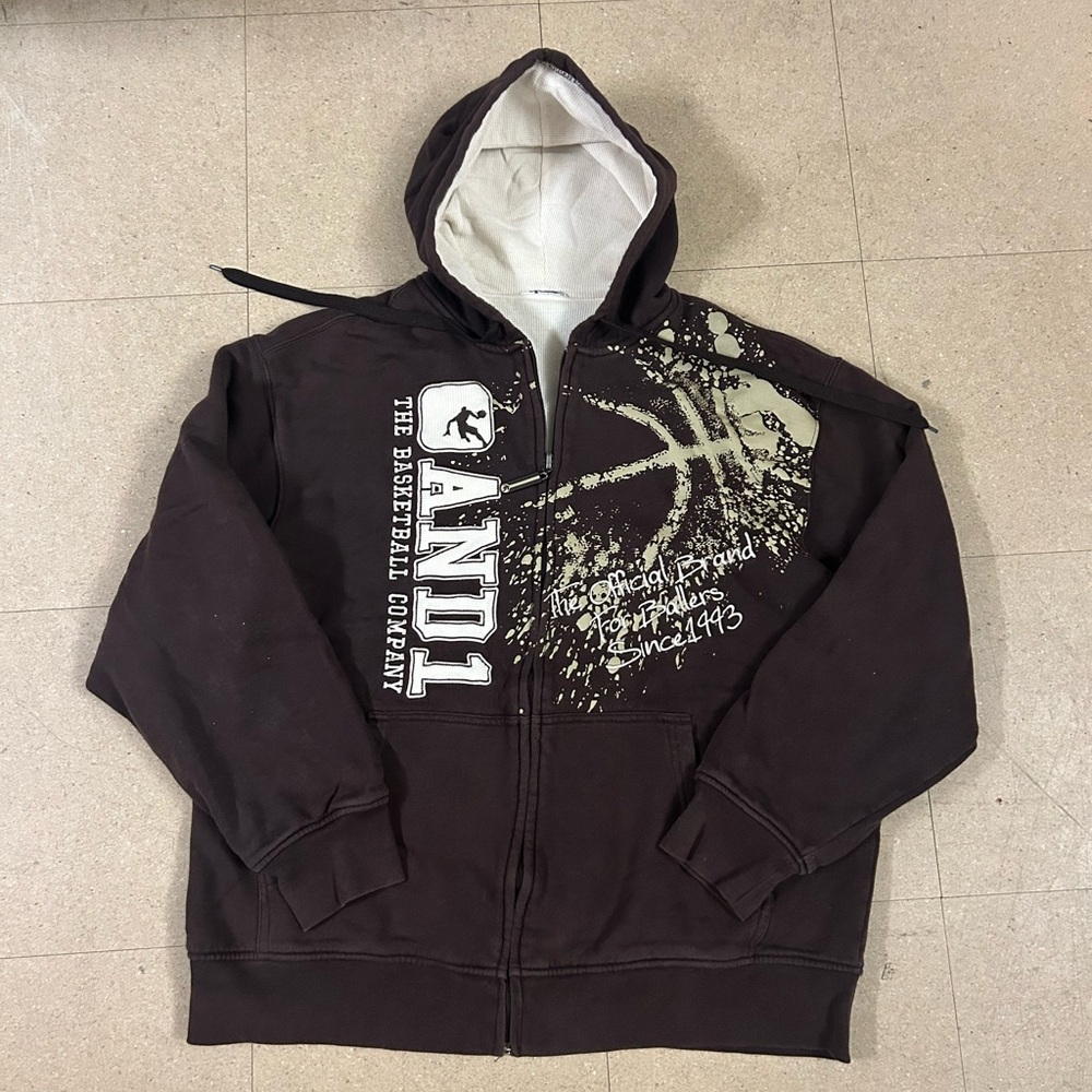 And1 Men's Vintage Brown Graphic Zipup Hoodie